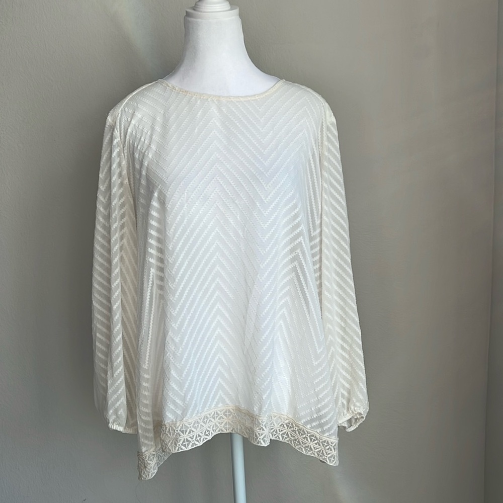 Eclair women’s cream colored semi sheer long sleeve blouse